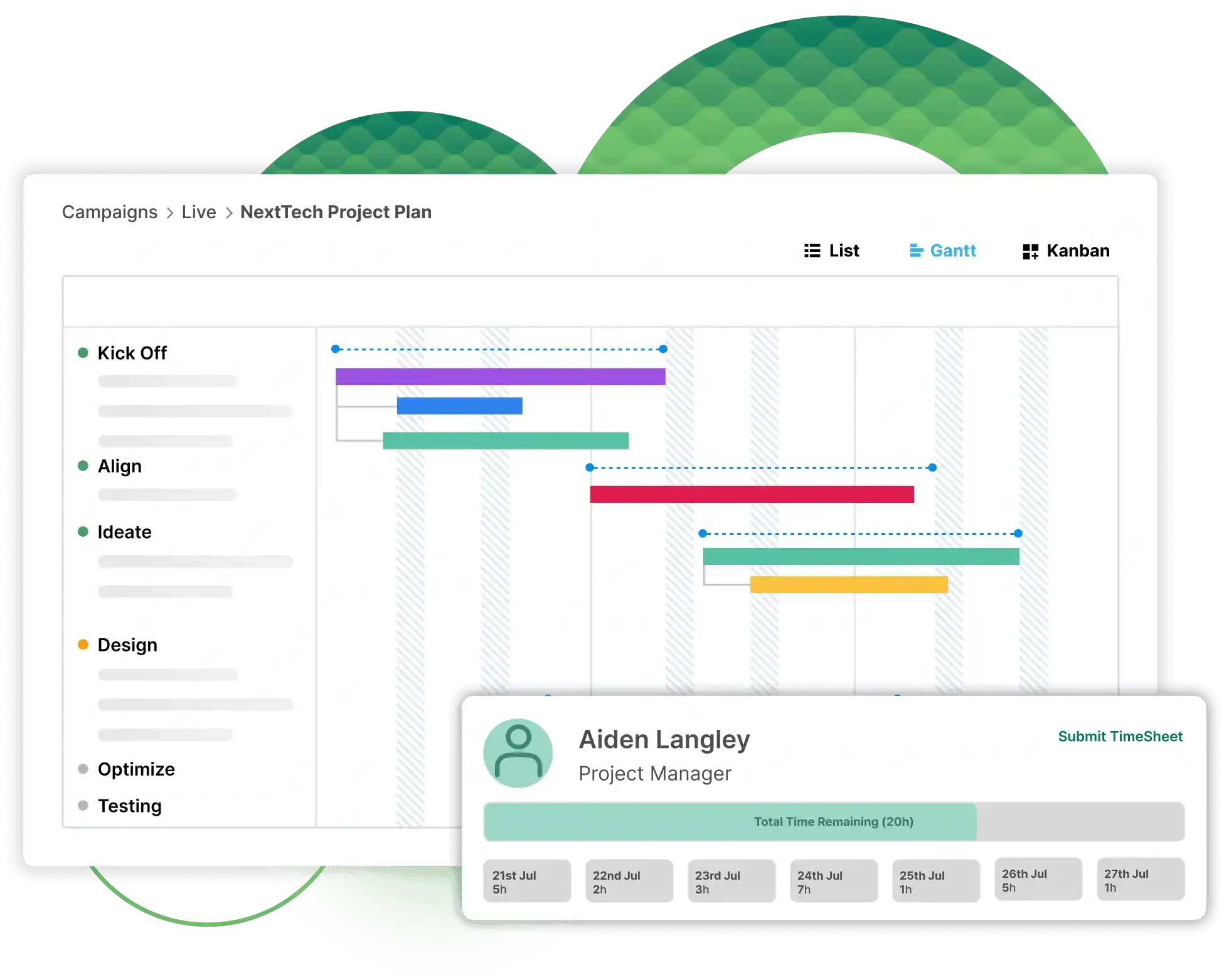 Screenshot of project management Gantt chart from Screendragon platform with tasks and timelines.