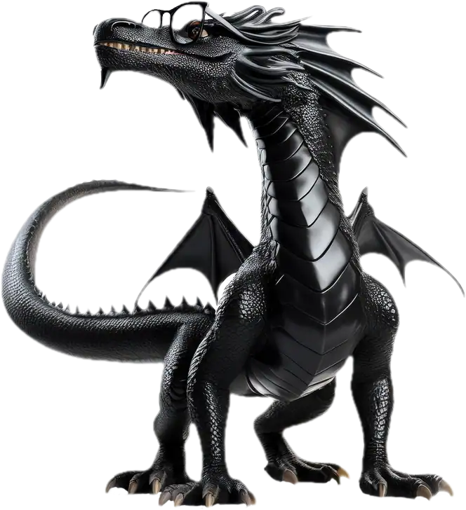 Black dragon figurine with detailed scales and wings, fantasy creature design.