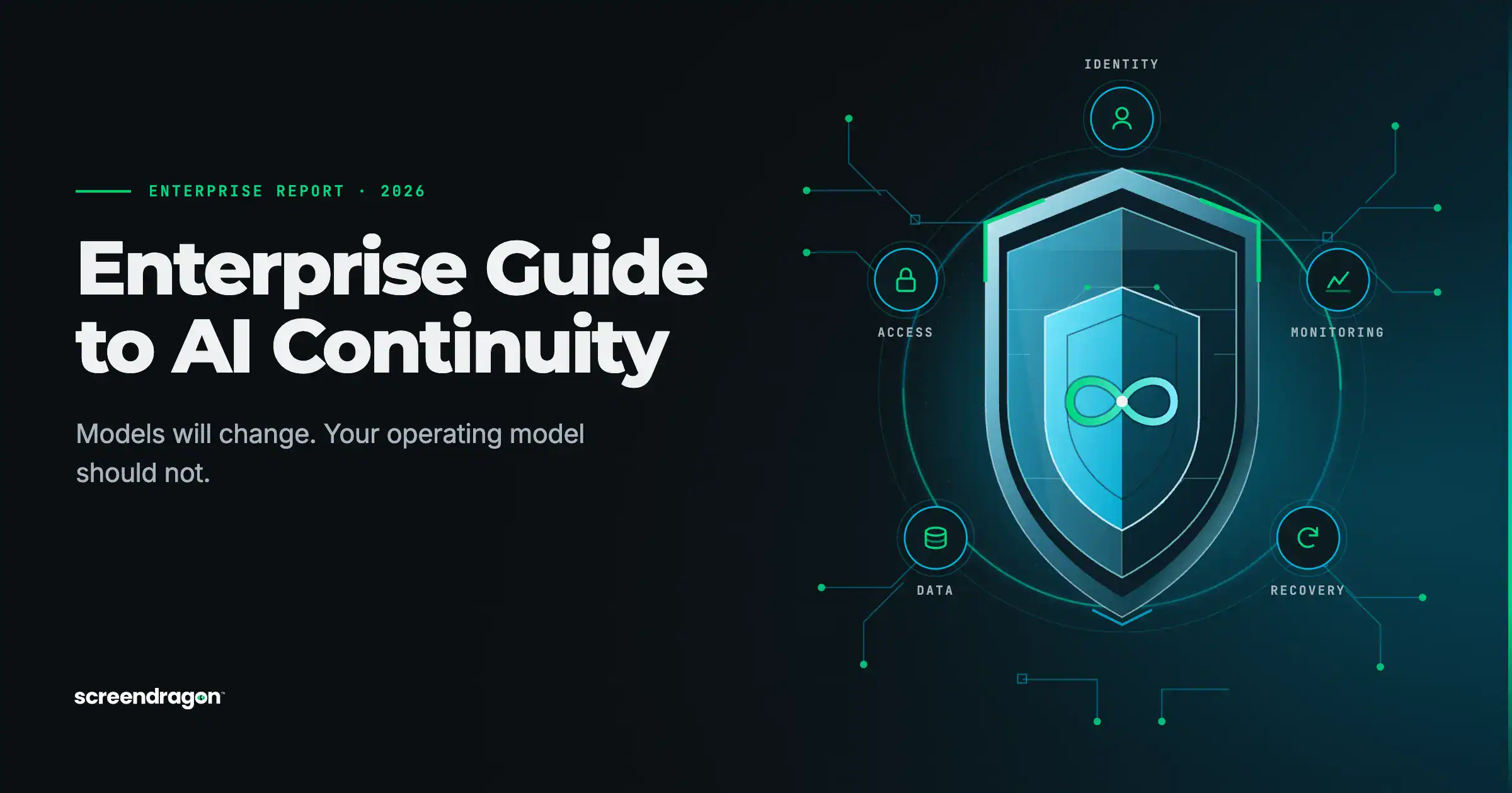 Enterprise Guide to AI Continuity with Shield and Data Security Icons.