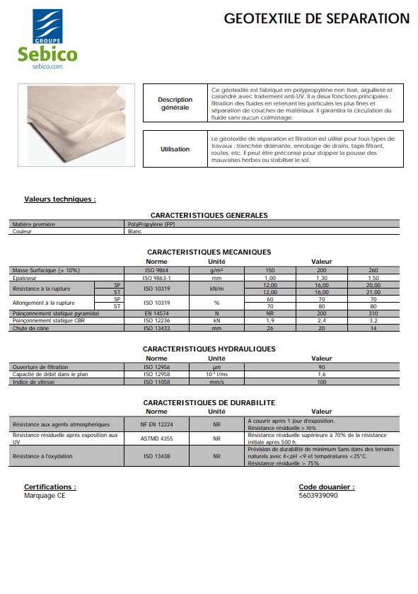 Géotextile de séparation Géotextile de séparation