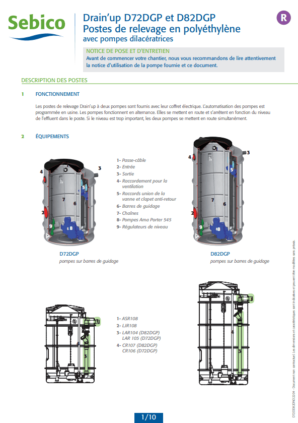 Poste de relevage DRAIN'UP D72DGP et D82DGP Poste de relevage DRAIN'UP D72DGP et D82DGP