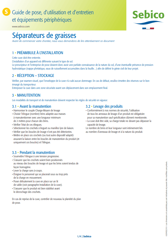 Séparateurs de graisses Séparateurs de graisses