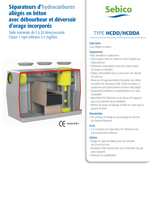 Séparateurs d'hydrocarbures en béton HCDD/HCDDA Séparateurs d'hydrocarbures en béton HCDD/HCDDA