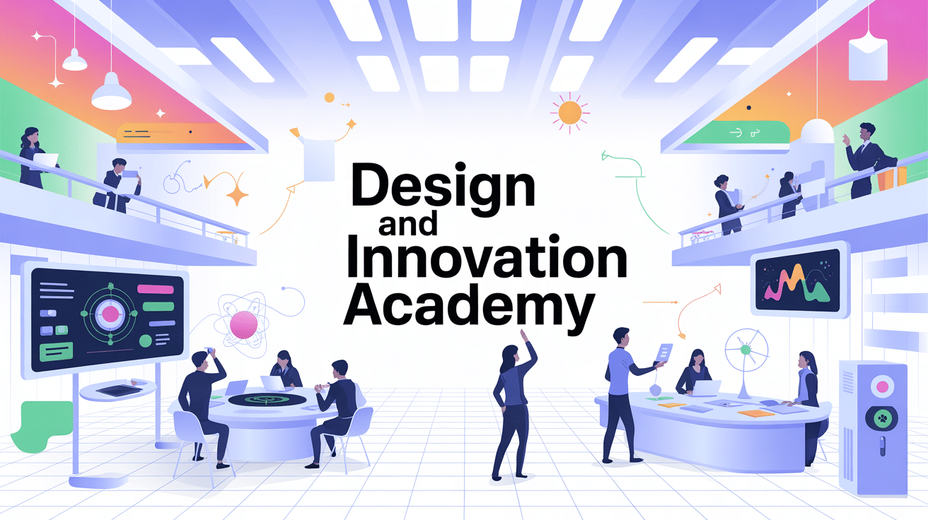 Campus design and innovation academy étudiants collaborant technologies futuristes
