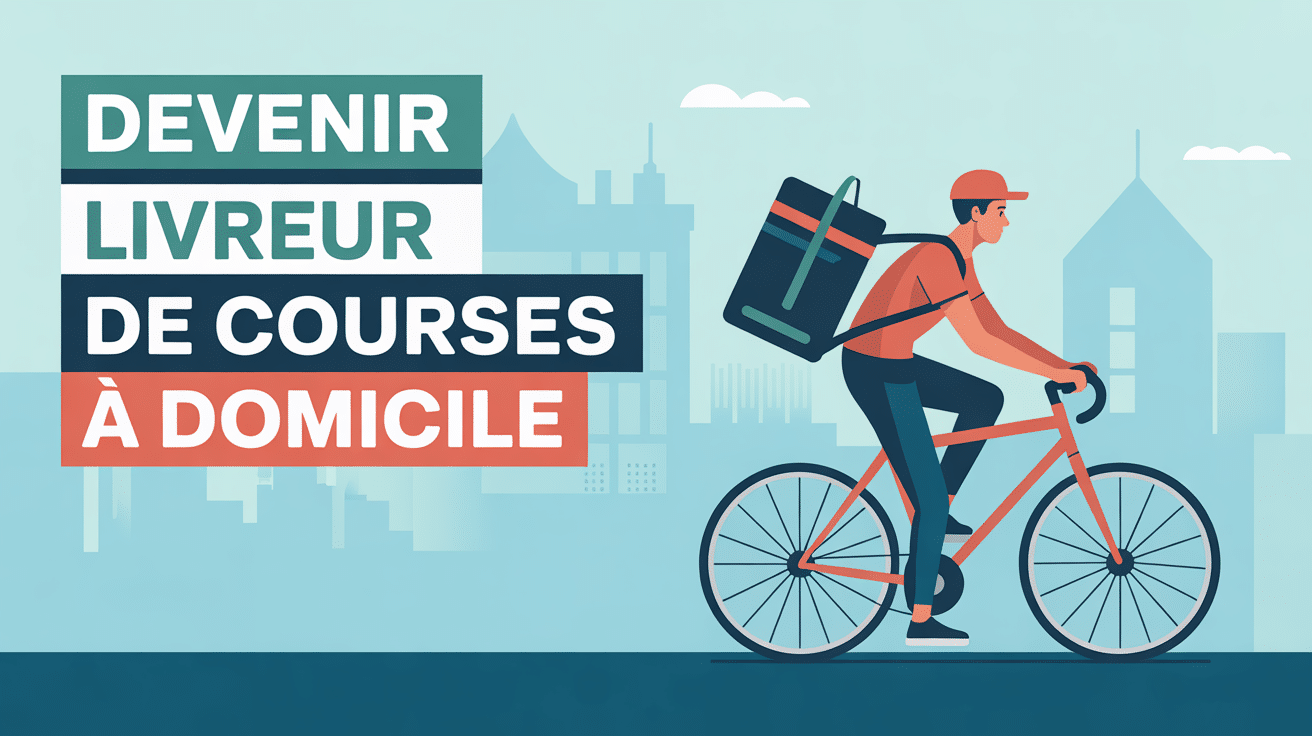 Illustration livreur vélo devenir livreur de courses à domicile