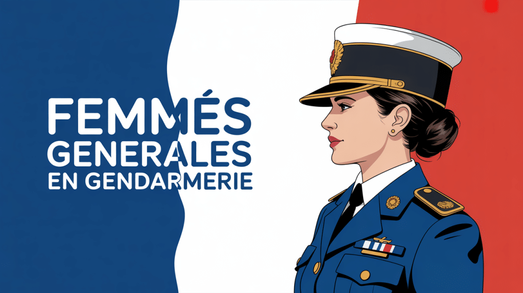 Femme général gendarmerie devant drapeau français stylisé