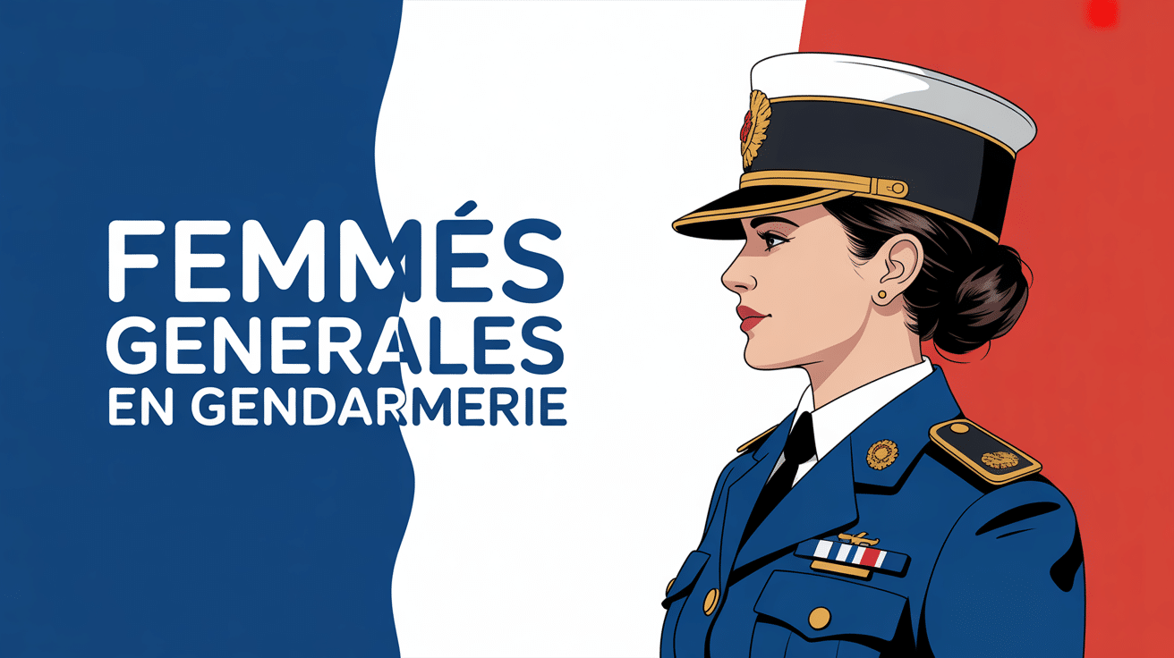 Femme général gendarmerie devant drapeau français stylisé