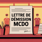 Lettre de demission McDo sur bureau, employés restauration rapide en fond