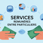 Illustration rendre service contre remuneration échange mains métiers