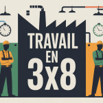 Illustration travailler 3x8 équipes ouvriers autour usine
