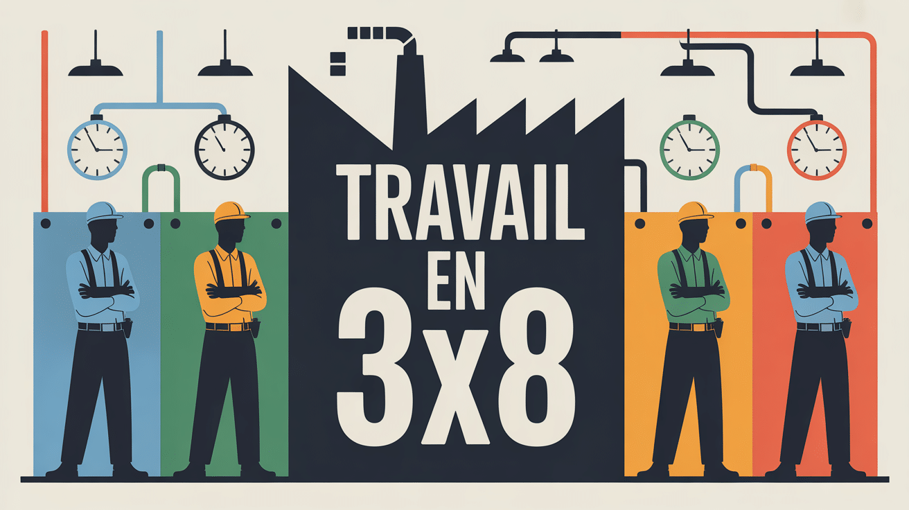 Illustration travailler 3x8 équipes ouvriers autour usine
