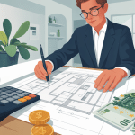 Illustration architecte d'intérieur salaire avec plans et euros