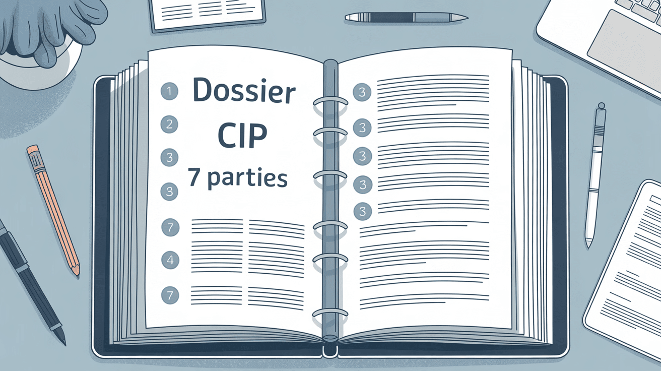 Exemple de dossier 7 parties CIP ouvert avec sections numérotées