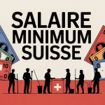 Illustration salaire minimum suisse avec travailleurs et billets