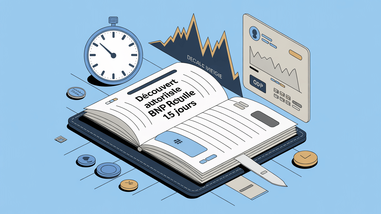 illustration bnp découvert autorisé 15 jours carnet compte montre graphique