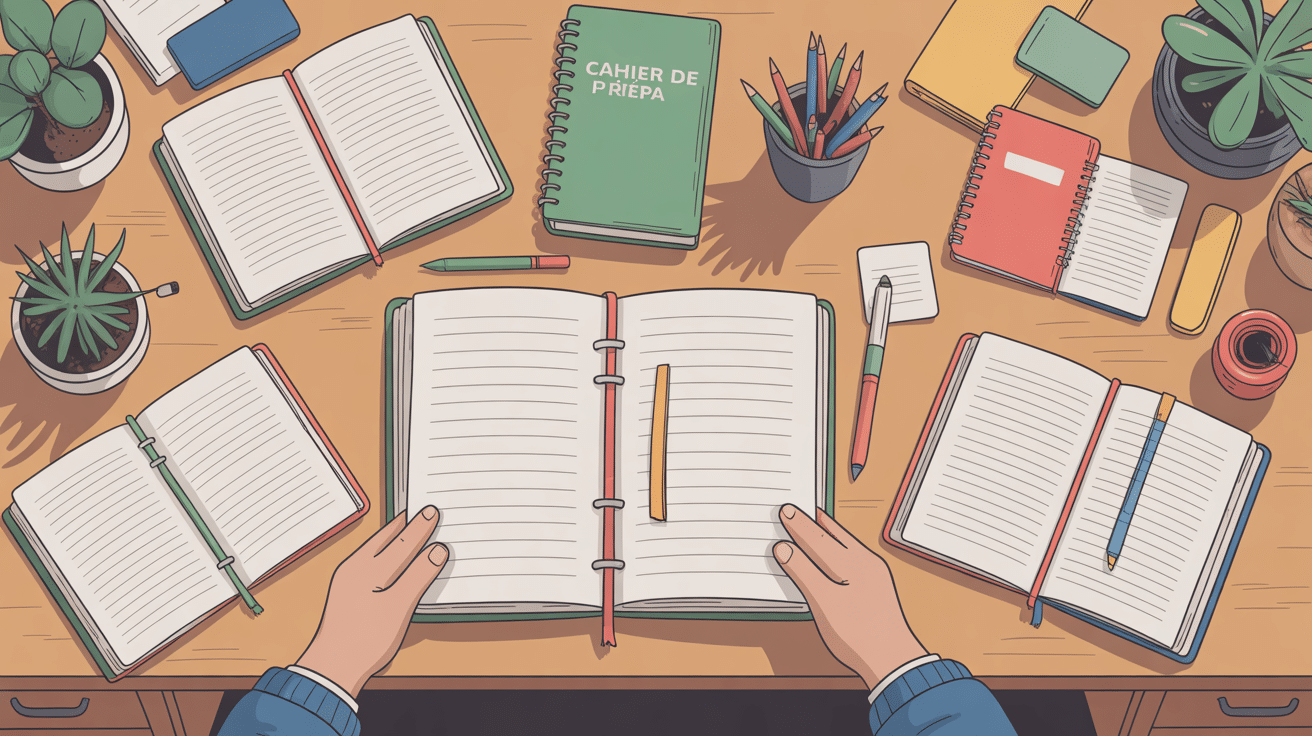 cahier de prepa sur bureau organisé
