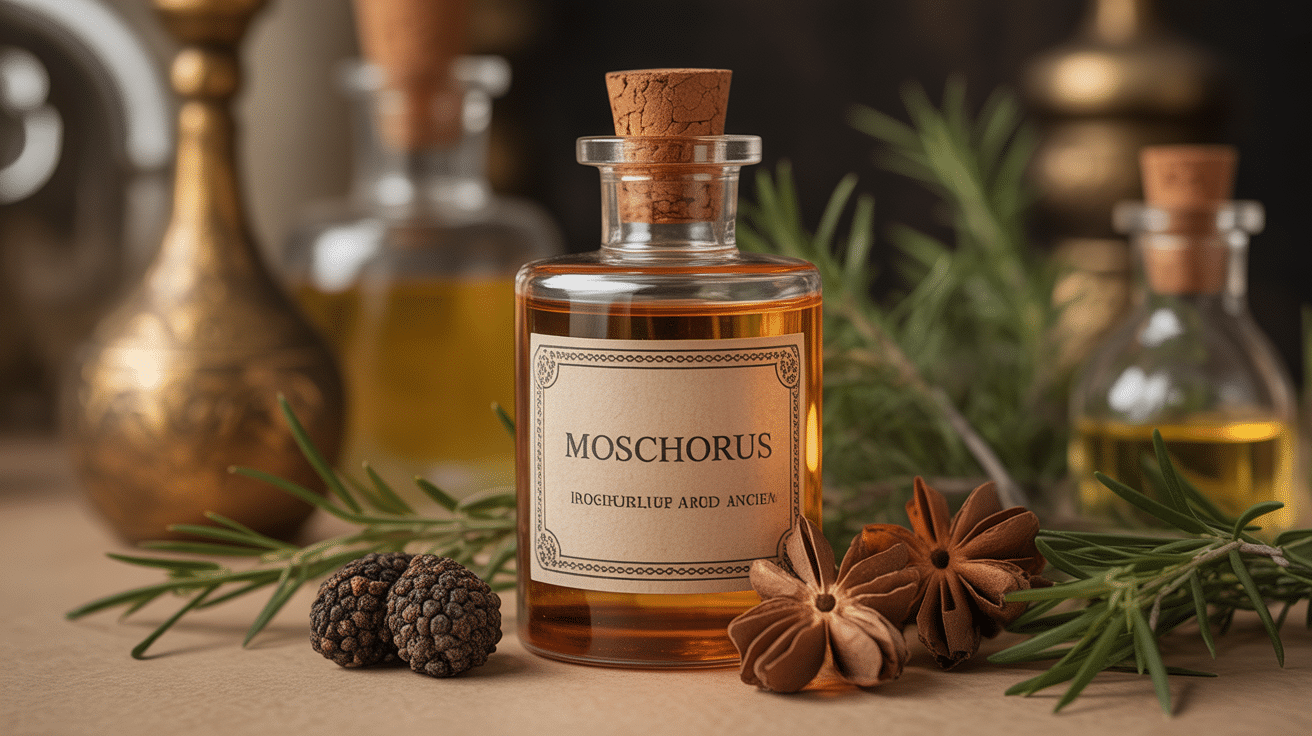 moschorus ingrédients muscade musc résine flacon ancien
