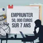 Illustration vectorielle emprunter 50 000 euros sur 7 ans avec billets et horloge