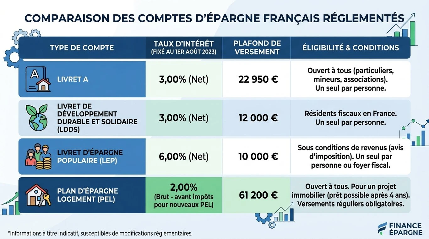 Infographie comparative des livrets d'épargne : taux et plafonds