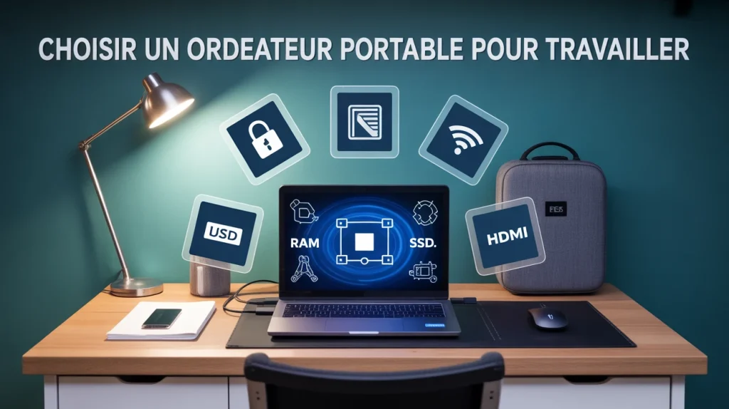 ordinateur portable pour travailler, critères techniques, illustration