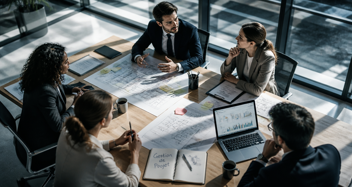 consultant en gestion de projet autour d'une table