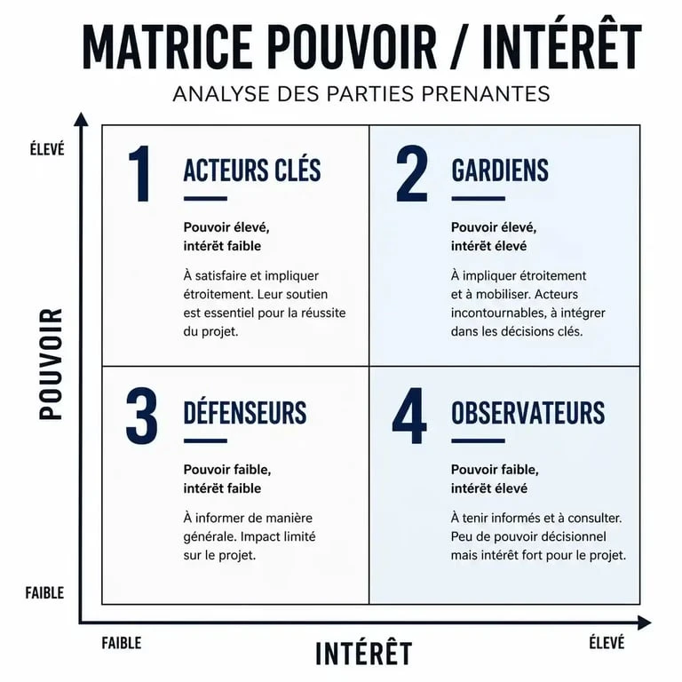 Matrice pouvoir intérêt pour la gestion des parties prenantes projet