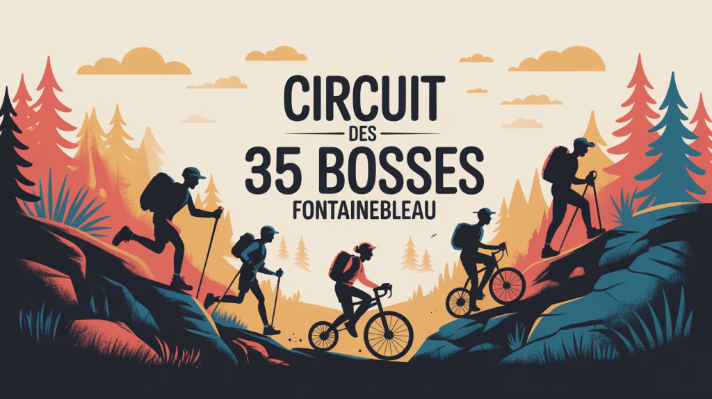 illustration circuit des 35 bosses fontainebleau randonneurs traileurs