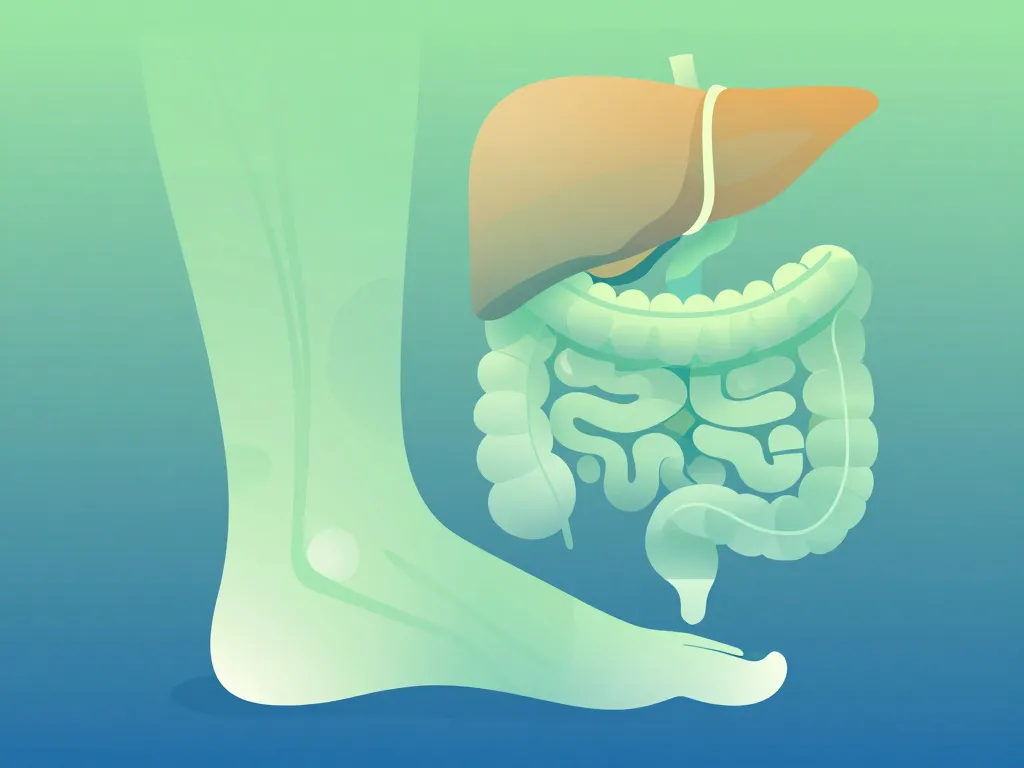 Schéma symbolique épine calcanéenne et foie intestin, connexion talon et organes