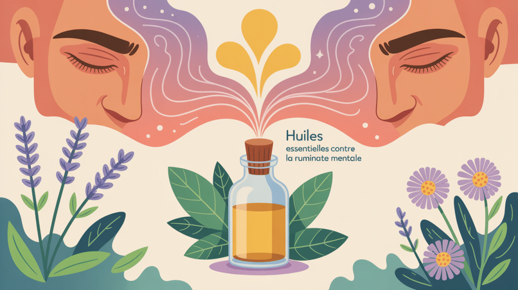 illustration huile essentielle contre rumination mentale ambiance relaxante
