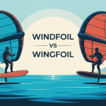 illustration windfoil ou wingfoil sur l'eau, silhouettes côte à côte