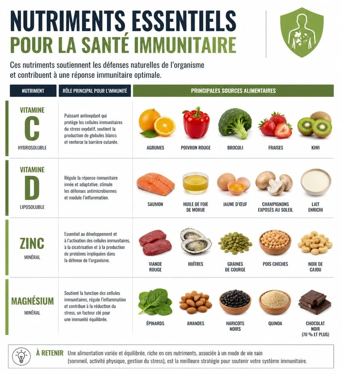 Infographie des nutriments essentiels pour le renforcement du système immunitaire