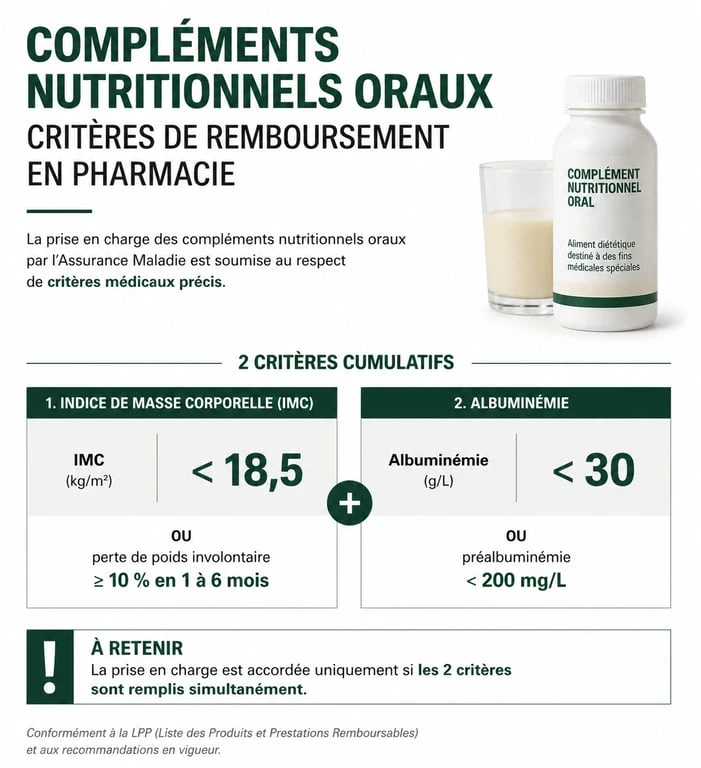 Infographie des critères de remboursement des compléments alimentaires hyperprotéinés en pharmacie