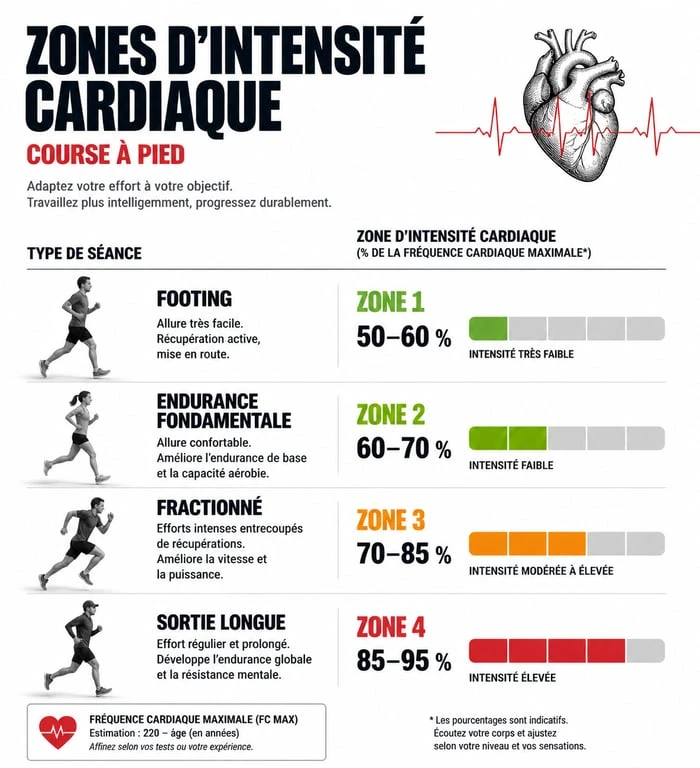 Infographie des zones d'intensité pour l'entraînement à la course à pied