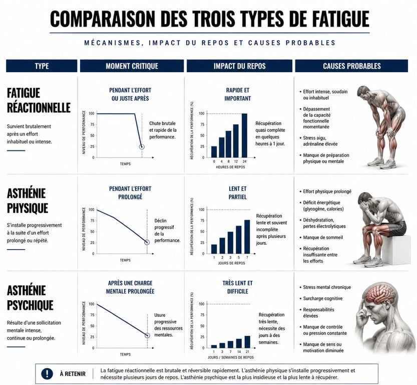 Infographie comparative des types de fatigue pour comprendre le manque d'énergie et savoir que faire.