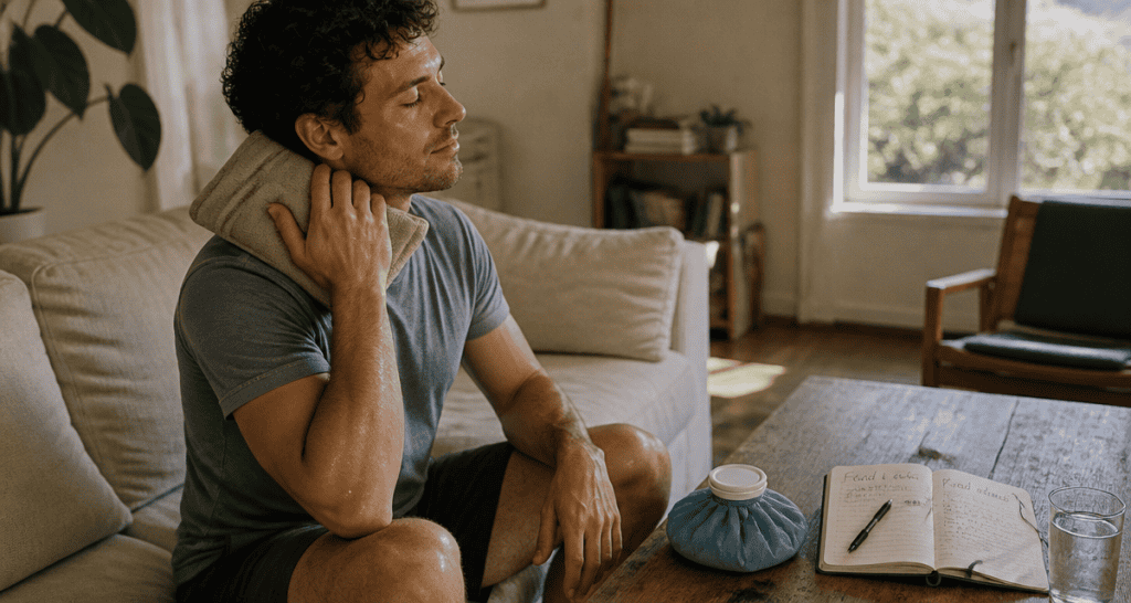froid ou chaud sur contracture homme masse nuque