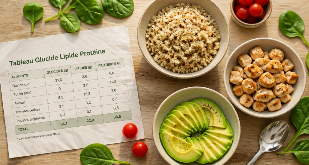 tableau glucide lipide proteine avec aliments