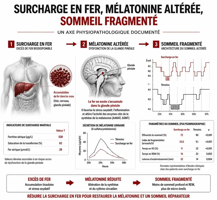 Schéma explicatif du lien entre hémochromatose et troubles du sommeil