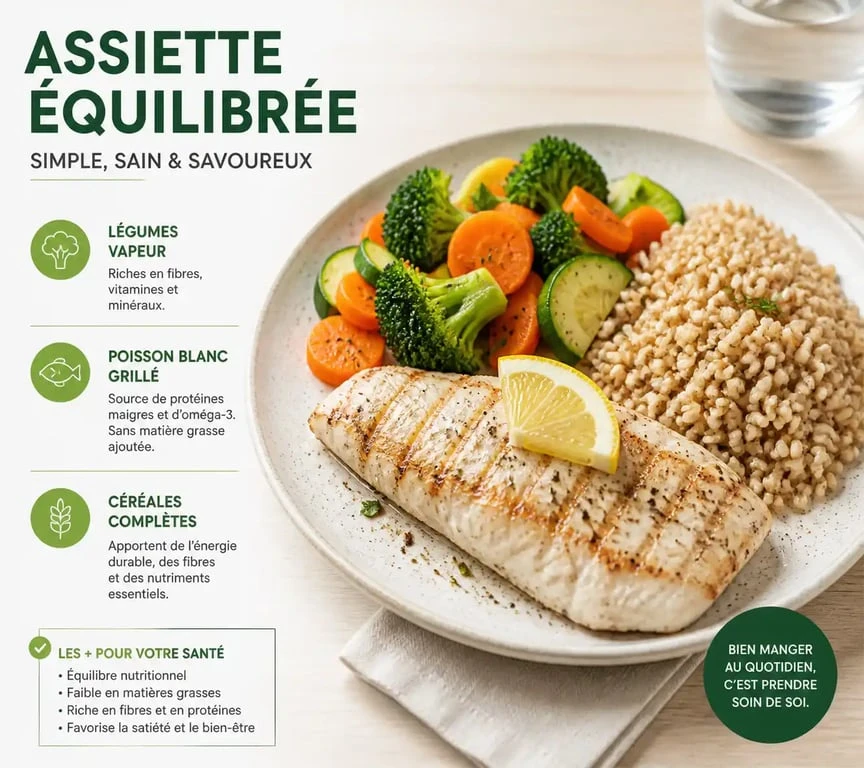 Assiette équilibrée pour un menu semaine sans graisse