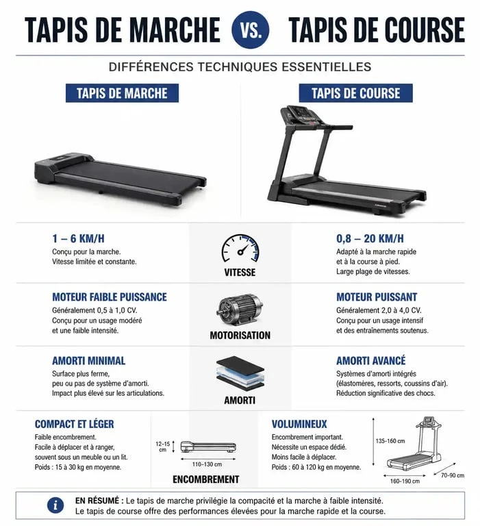 Comparatif technique entre tapis de marche et tapis de course pour choisir son équipement de fitness