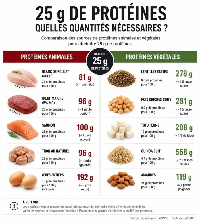 Infographie comparative des sources de protéines pour un repas riche en protéines
