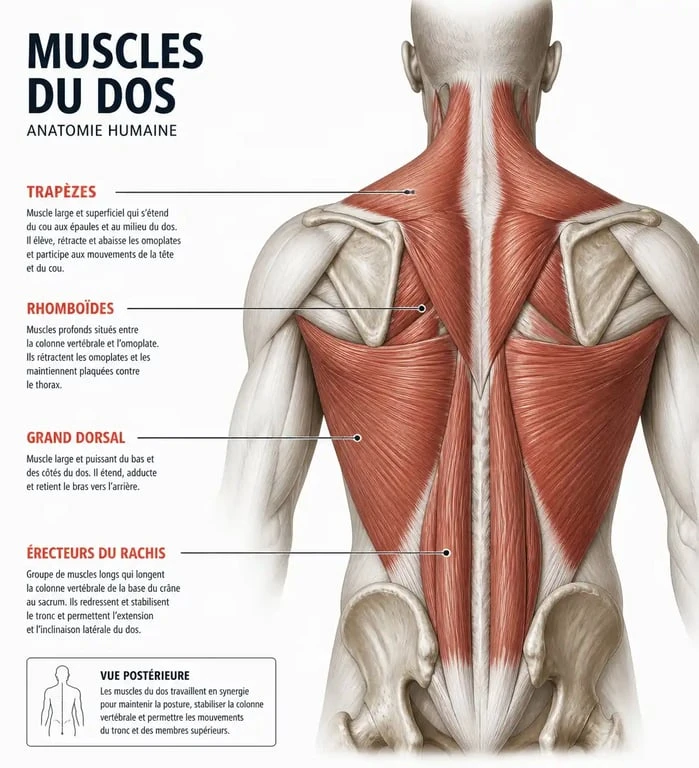 Schéma anatomique des muscles du dos pour la musculation