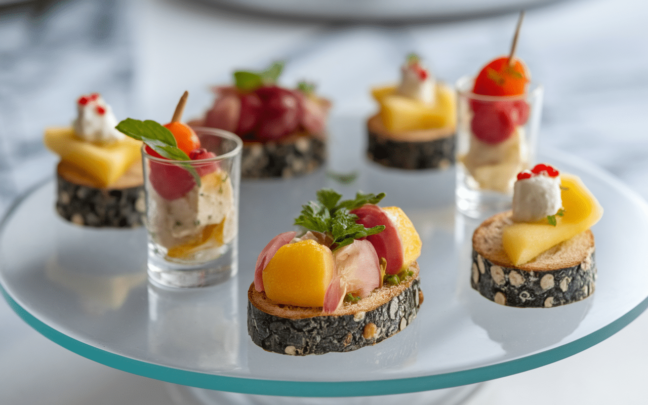 amuses bouches apéritif avec magret de canard séché et pomme diverses variantes