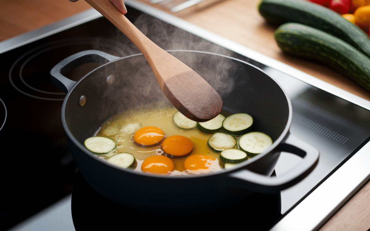 cuisson courgettes aux œufs brouillés à la poêle