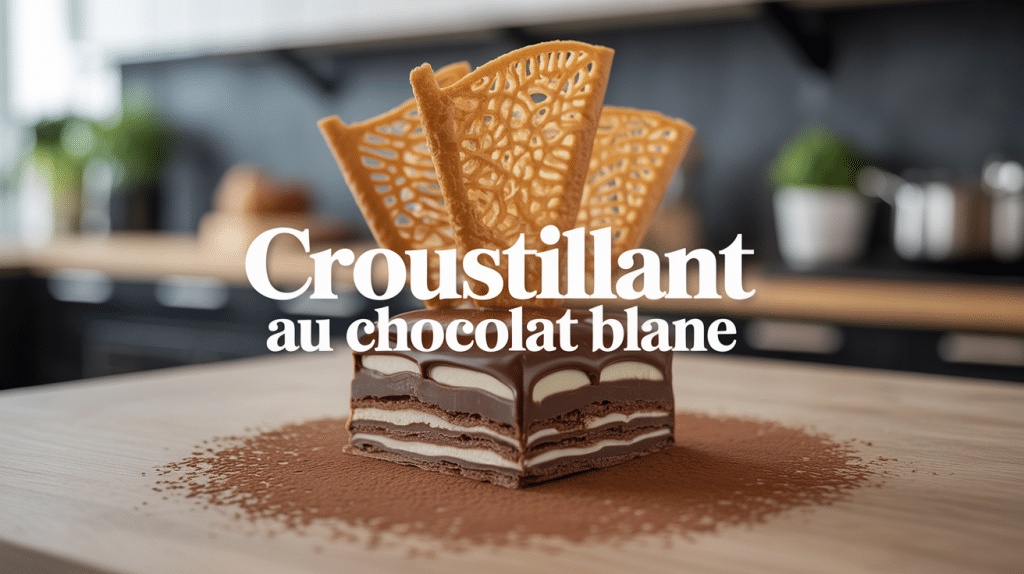 Pâtisserie croustillant chocolat blanc doré moderne