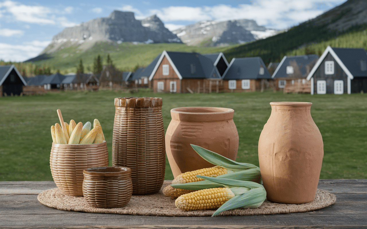 Objets tradition hydromel viking sur table nordique