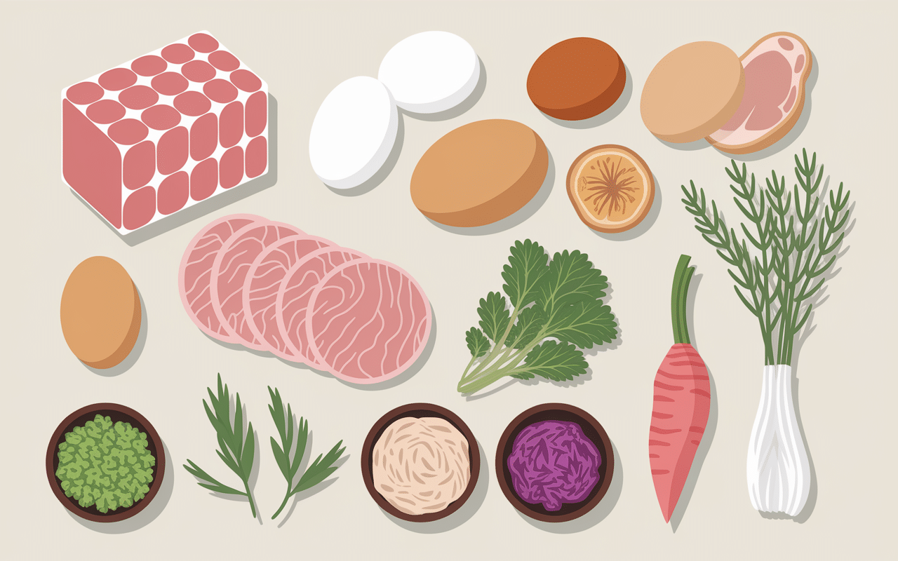 Ingrédients terrine de campagne charcutier sur plan de travail