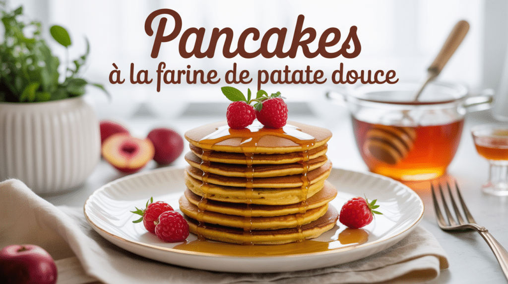 Stack pancake farine patate douce avec fruits rouges