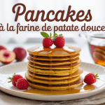Stack pancake farine patate douce avec fruits rouges