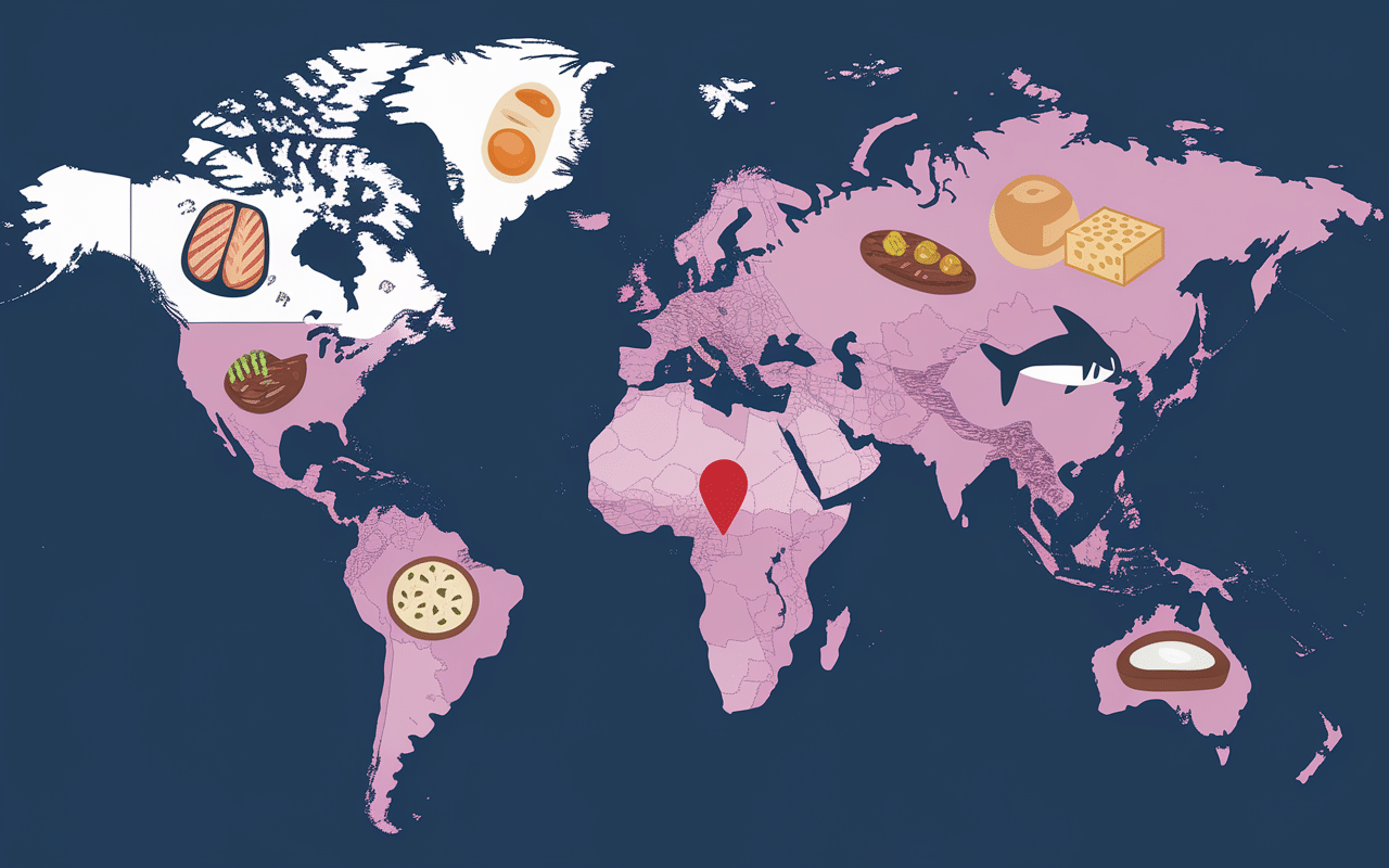 Carte du monde spécialités plats dégueulasse exotiques