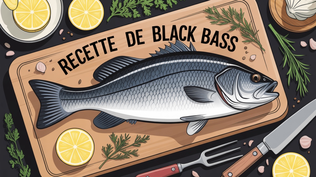 recette black bass entier sur planche avec herbes et citron